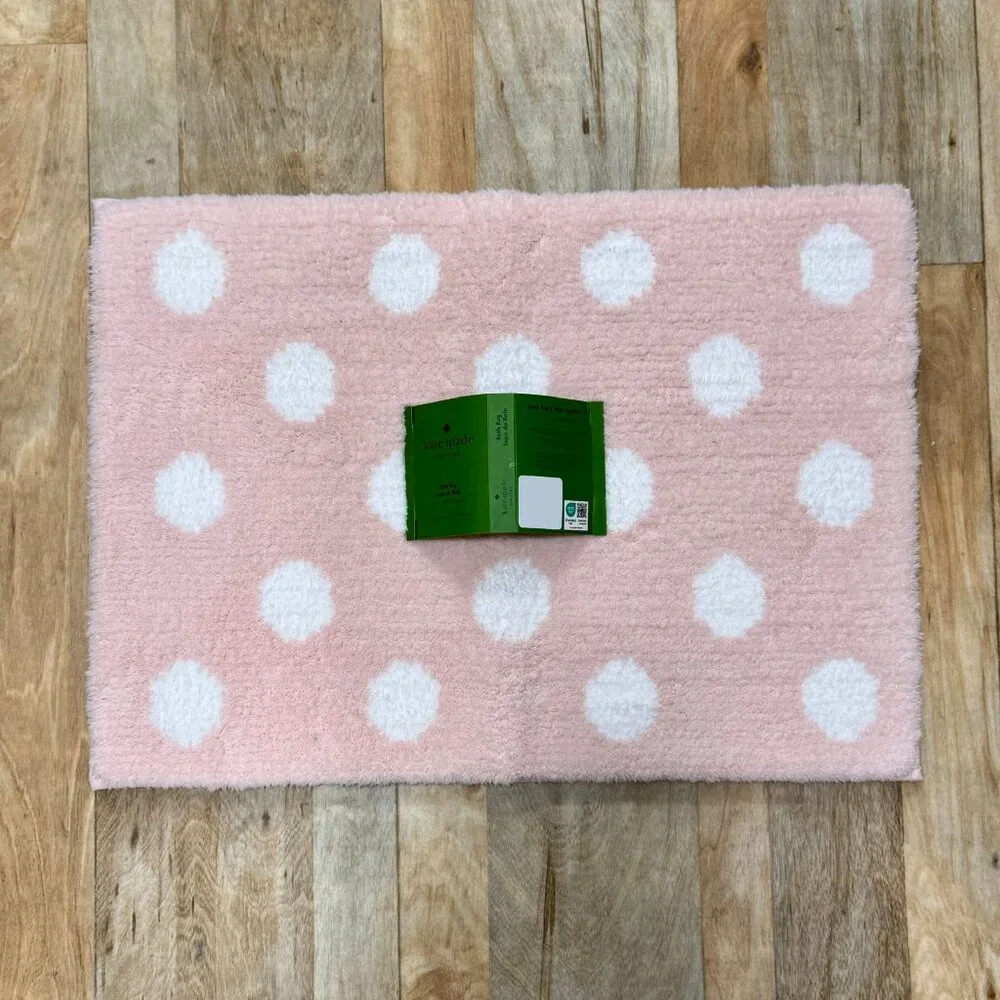 17 x 24 Kate Spade Ballet Pink White Polka Dots Bath Rug Mat Fuzzy Non Slip